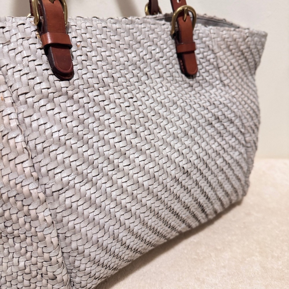 Dragon Women's Gray Woven Leather Large Shoulder Tote Bag Handmade Madras - Picture 2 of 16
